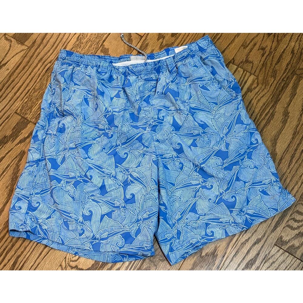 Columbia PFG Mens Swim Trunks Floral Print Fishing Blue Size Large Omni Shade